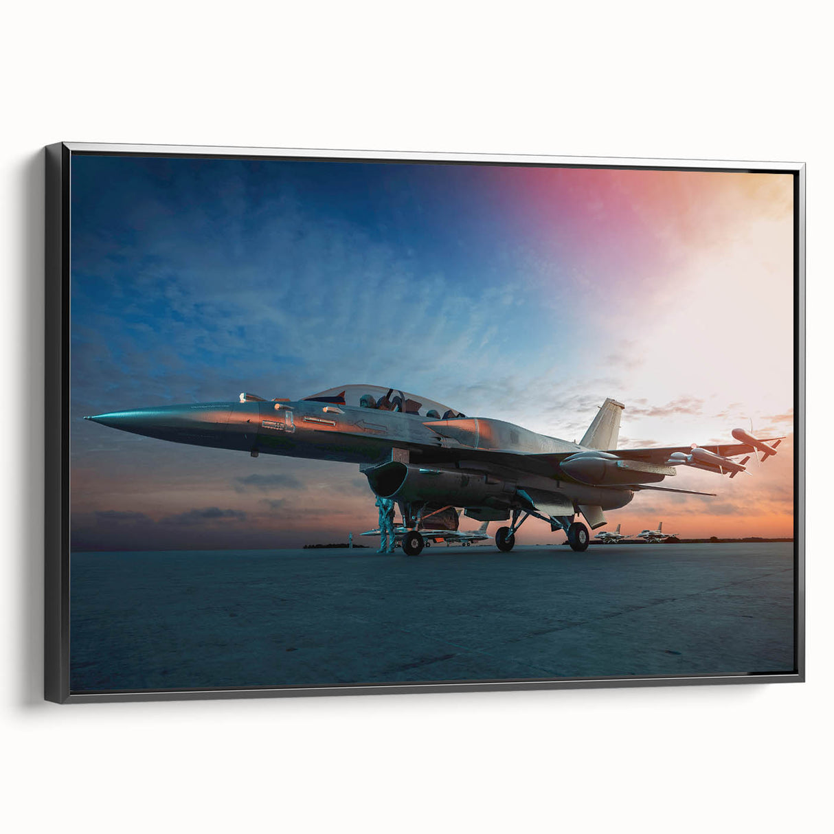 Black and white vintage airplane poster art on framed canvas, ideal for bedroom wall decor.