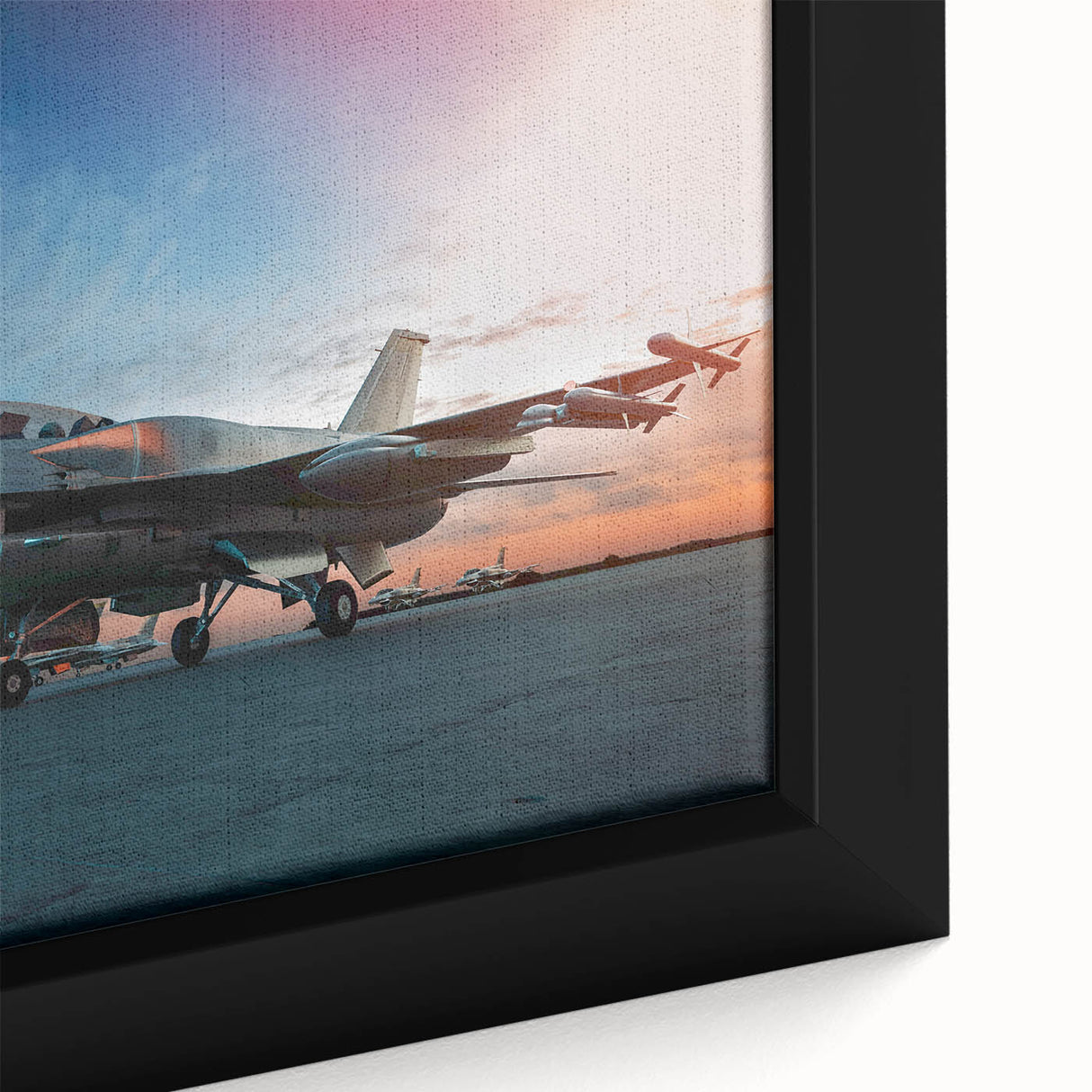 Extra large framed canvas featuring a textured black airplane design with colorful accents, ideal for living room decor.