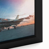 Extra large framed canvas featuring a textured black airplane design with colorful accents, ideal for living room decor.