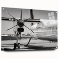 Acrylic print of a side view of an airplane in grayscale, suitable for modern bedroom or dining room decor.