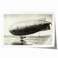 Vintage airship illustration in muted earth tones on a rolled print, suitable for art wall dining room.