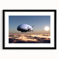 Extra large abstract art print of a colorful airship, textured design on a black framed canvas, ideal for living room decor.