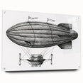 Large abstract airship design in muted grays and blues on acrylic glass, ideal for bedroom or dining room art.