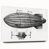 Acrylic print of a large abstract airship in muted gray and blue tones, ideal for modern bedroom or dining room decor.