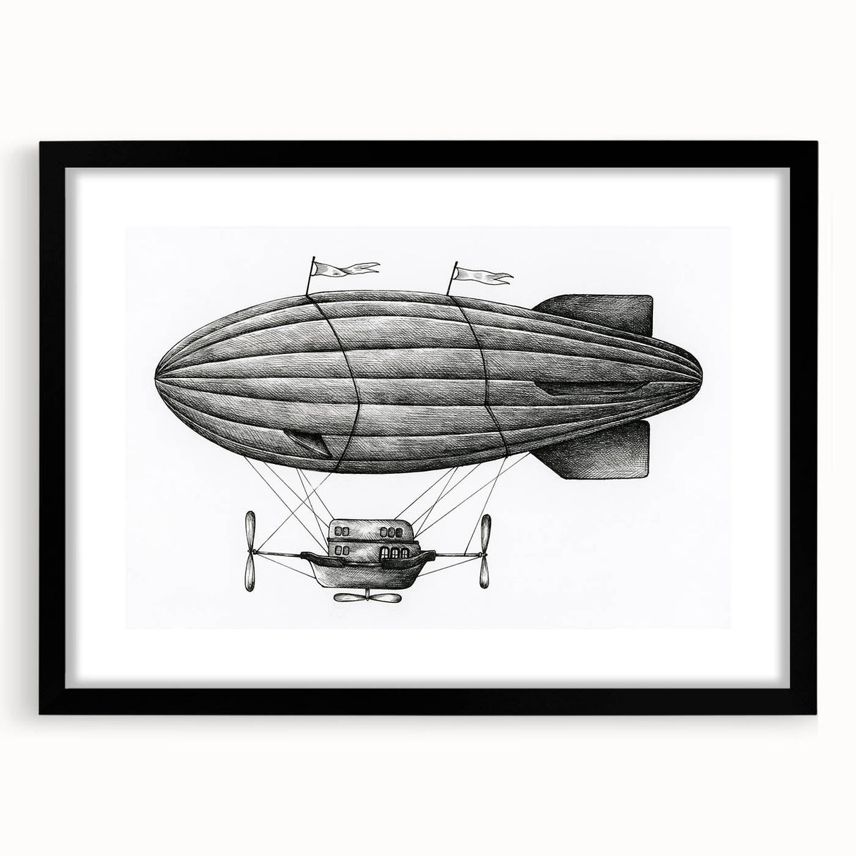 Extra large abstract art print featuring a colorful airship design on textured canvas, ideal for living room decor.