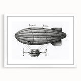 Extra large wall art featuring a textured abstract airship design in muted grays and whites, framed with a white mat.