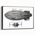 Black and white framed canvas featuring a vintage airship design, suitable for bedroom wall decor.