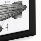 Extra large framed canvas featuring a black airship design with colorful, textured accents, ideal for living room decor.