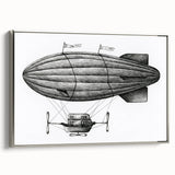 Vintage poster art of a black airship in a silver frame, ideal for bedroom wall decor.
