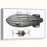 Framed canvas depicting a vintage airship in a colorful landscape, ideal for adding character to a study or office.