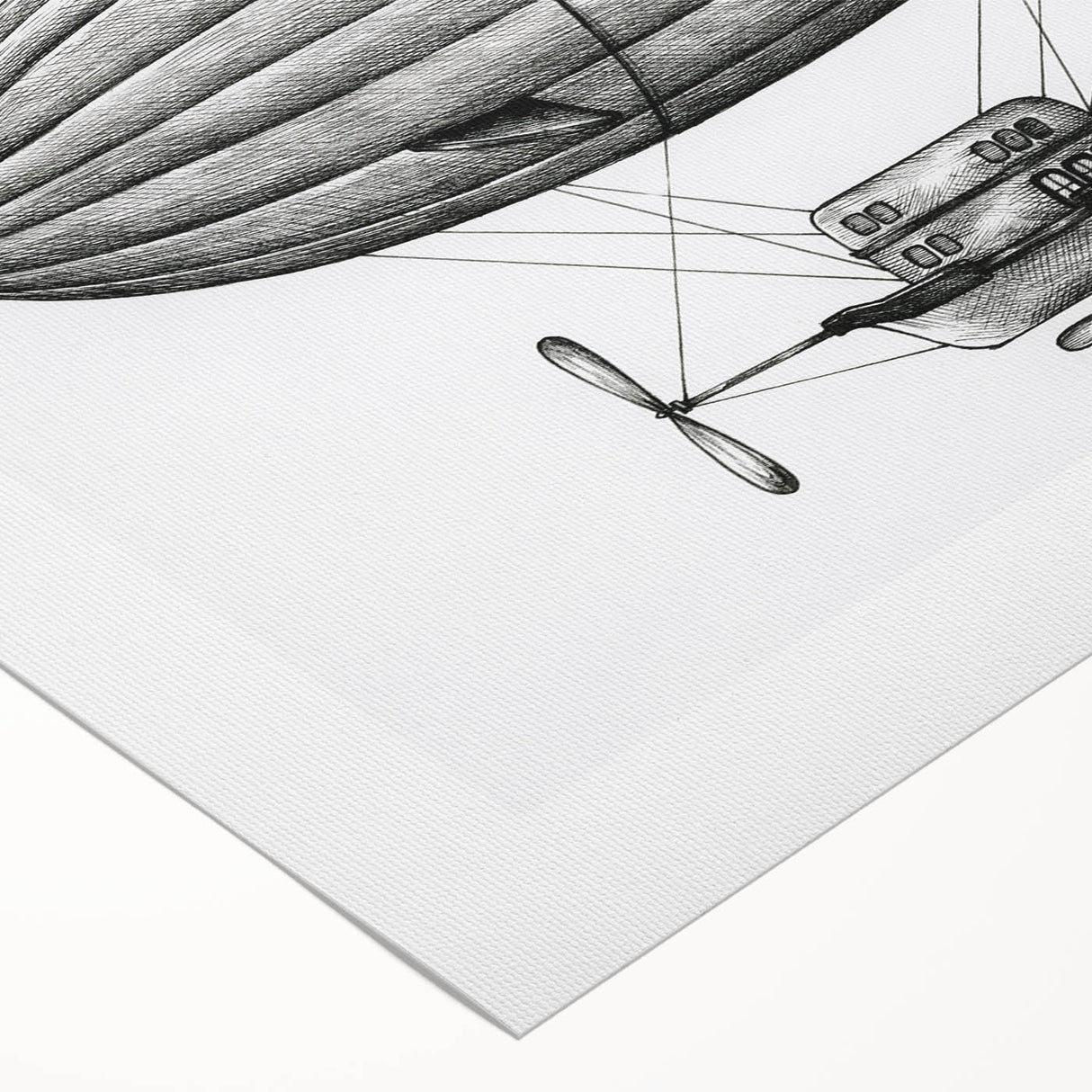 Art deco poster of an airship in muted gray tones on a rolled canvas, suited for dining room wall decor.