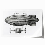 Vintage airship illustration in muted sepia tones on extra large rolled canvas, ideal for dining room wall art.