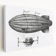 Side view of a stretched canvas featuring a vintage airship in muted sepia tones, ideal for kitchen wall art.