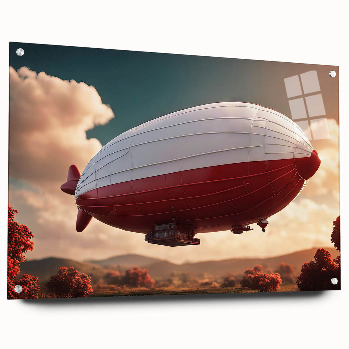 Acrylic print of a large abstract airship in muted grays, ideal for modern bedroom or dining room decor.