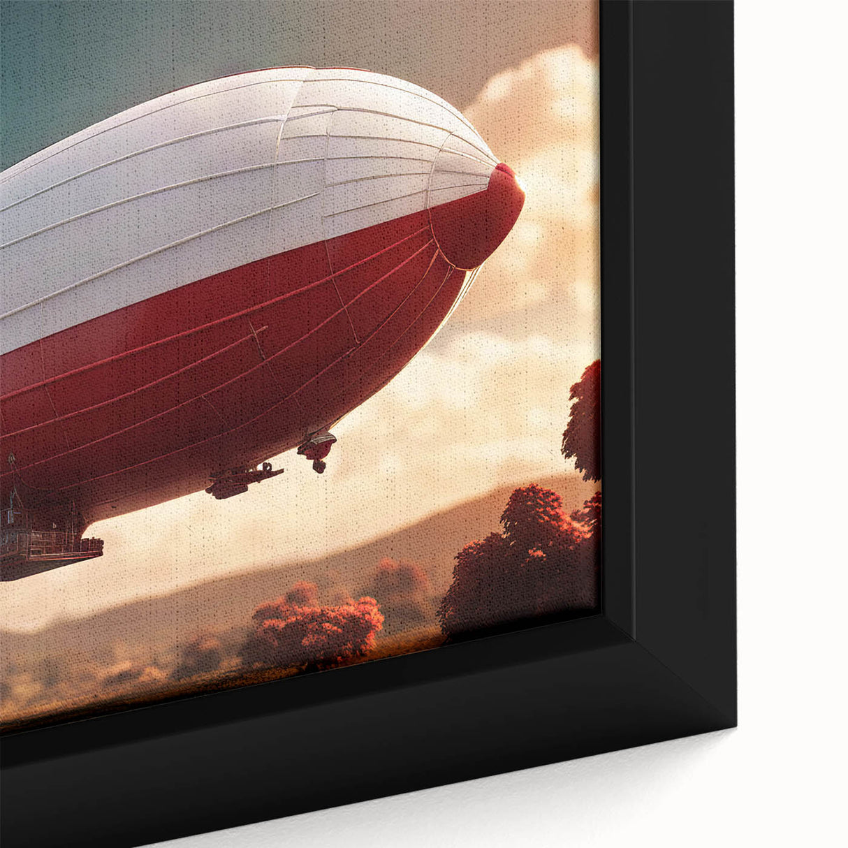 Extra large framed canvas featuring a black airship design with colorful, textured accents, ideal for living room decor.