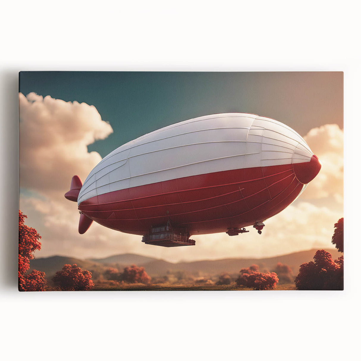 Black and white illustration of an airship on stretched canvas, ideal for kitchen wall art or bedroom ambiance.