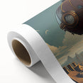 Art Deco style airship poster in pastel colors on rolled canvas, ideal for nursery wall art.