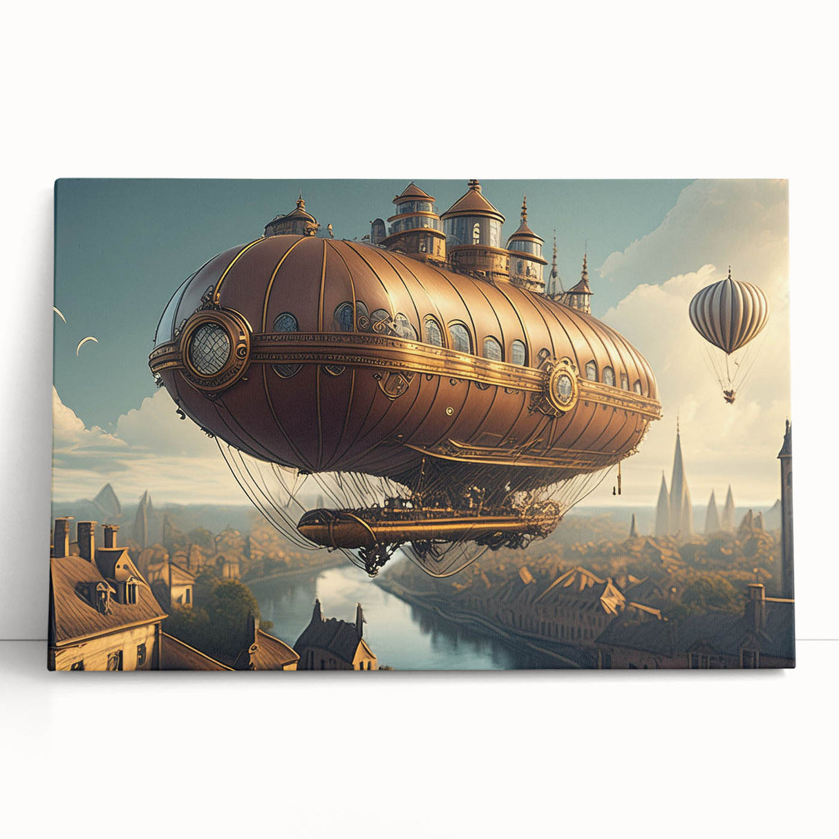 Black and white airship illustration on stretched canvas, ideal for kitchen wall art or bedroom ambiance.