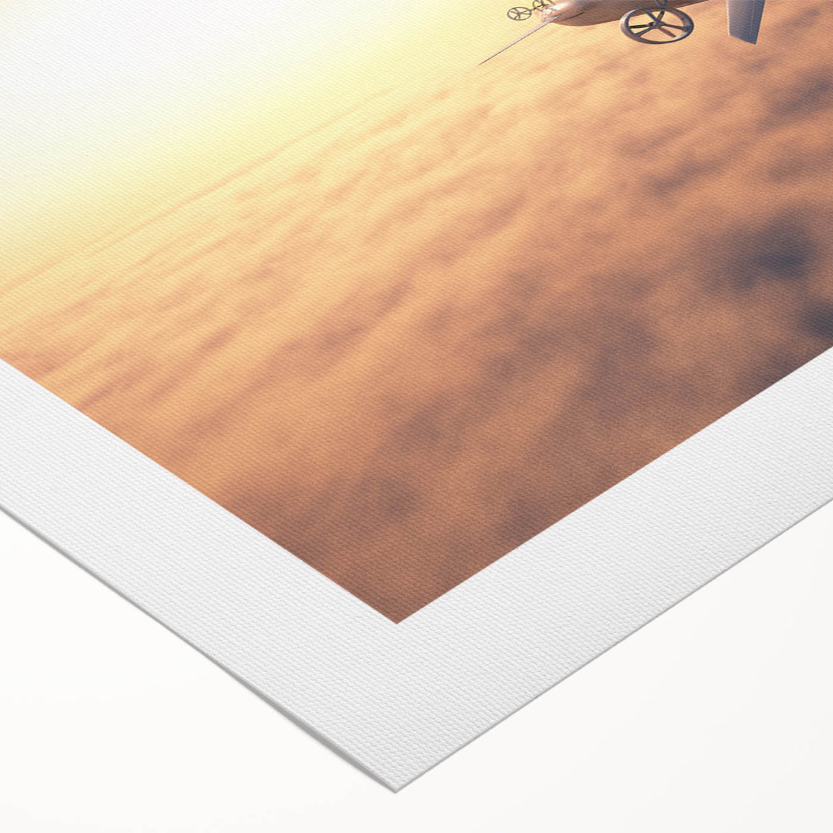 Art deco poster featuring a vintage airship in muted sepia tones, printed on rolled canvas, suitable for dining room decor.