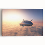 Black and white illustration of an airship on stretched canvas, ideal for kitchen wall art.