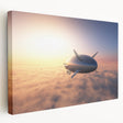 Vintage airship design in muted sepia tones on a large stretched canvas, suitable for kitchen wall art.