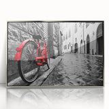 Mid-century modernist art of a bicycle in monochrome on framed acrylic, ideal for nursery wall art.