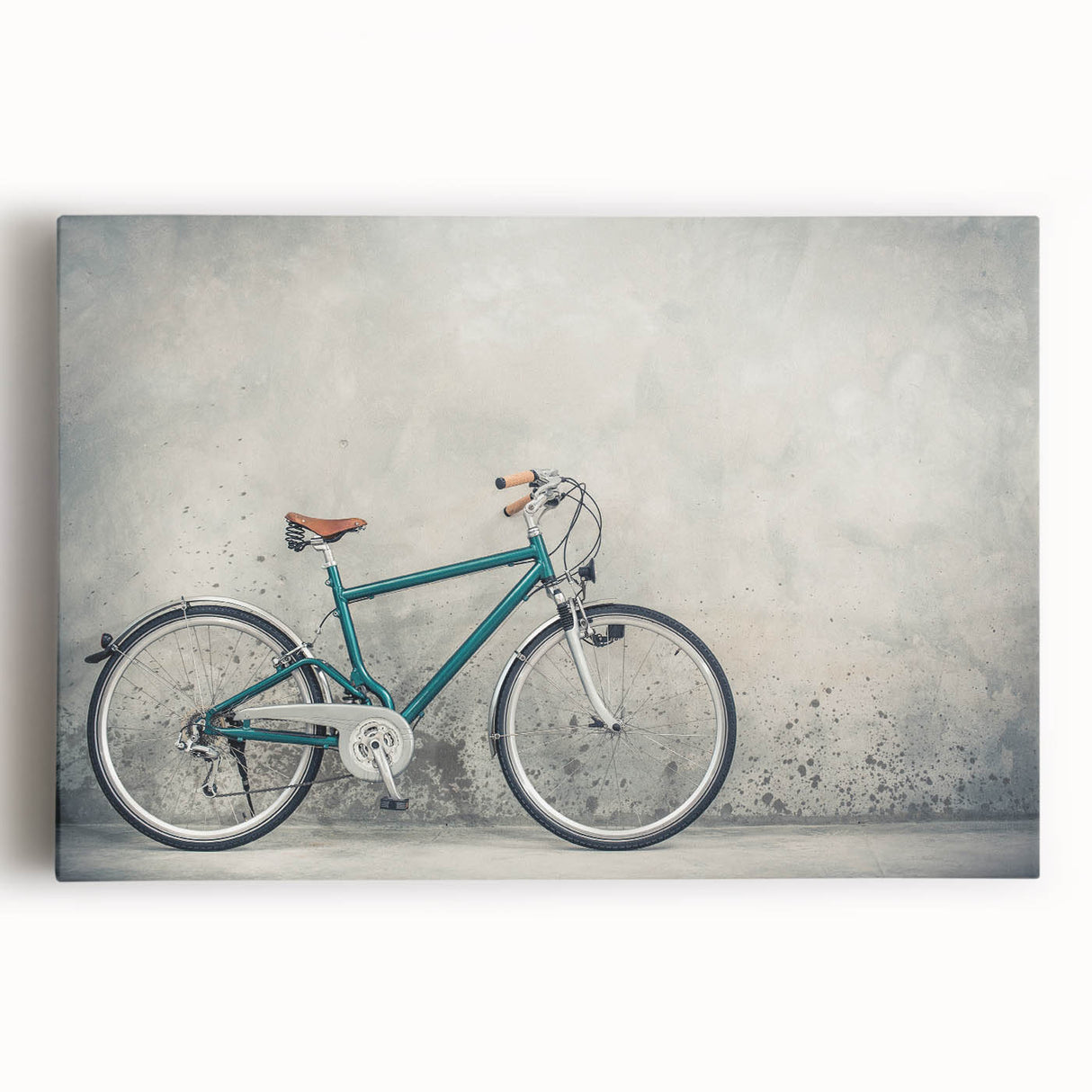 Black and white photograph of a vintage bicycle on stretched canvas, ideal for kitchen wall art.