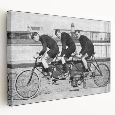 Side view of a vintage bicycle on large stretched canvas with muted earth tones, ideal for kitchen wall art.