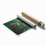 Extra large rolled print of a vintage bicycle with floral accents in soft pastel colors.