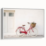 Vintage poster art of a bicycle with colorful details on a black background, framed canvas, ideal for living room decor.
