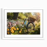 Extra large abstract art print featuring a textured bicycle design in muted gray tones on a white framed canvas.