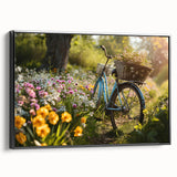 Black and white vintage poster art of a bicycle, framed canvas, ideal for bedroom wall decor.