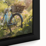 Extra large framed canvas featuring a black textured bicycle on a colorful abstract background, ideal for living room decor.
