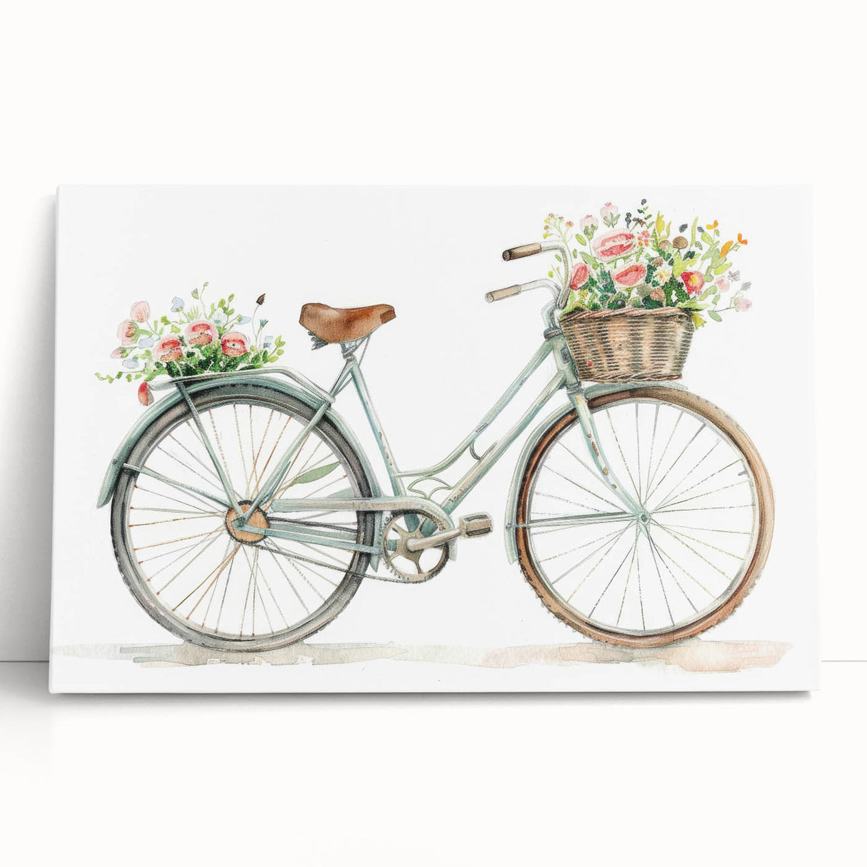 Black and white photograph of a vintage bicycle, printed on large stretched canvas, ideal for kitchen wall art.