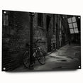 Side view of a bicycle printed on acrylic glass, using muted earth tones, suitable for bedroom or dining room decor.