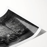 Extra large wall art featuring line art flowers on a bicycle, in black and white tones, ideal for large living room decor.