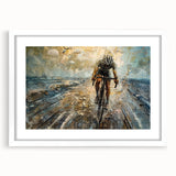 Extra large abstract art print of a bicycle in textured gray and white tones on a framed canvas, ideal for living room decor.