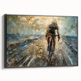Black and white framed canvas featuring a side view of a vintage bicycle, ideal for bedroom wall decor.