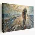 Side view of a vintage bicycle on a stretched canvas with neutral and earth tones, ideal for kitchen wall art.
