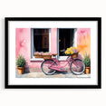 Abstract art print of colorful, textured bicycles on a large canvas, ideal for living room decor.