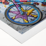 Art deco poster featuring a vintage bicycle in monochrome tones on rolled canvas, ideal for dining room wall art.