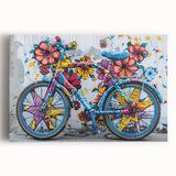 Black and white bicycle design on large stretched canvas, suitable for kitchen wall art.