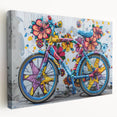 Side view of a vintage bicycle on a large stretched canvas, featuring muted earth tones, ideal for kitchen wall art.