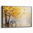 Black and white vintage poster art of a bicycle on framed canvas, ideal for bedroom wall decor.