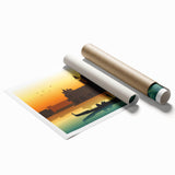 Extra large rolled print featuring a gondola on a serene waterway, in muted earth tones, ideal for classy bathroom wall art.