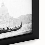 Framed canvas featuring a close-up of a black gondola, accented with colorful, textured art.