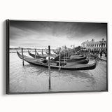 Black and white framed canvas featuring a vintage gondola landscape, ideal for bedroom wall art.