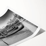 Venetian gondola on calm water, muted earth tones, rolled canvas print, suitable as art wall dining room.