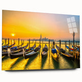 Acrylic print of a gondola on calm waters in muted blue and gray, ideal for bedroom or dining room art.