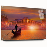 Acrylic print of a gondola on water in muted blue and gray tones, suitable for bedroom or dining room decor.
